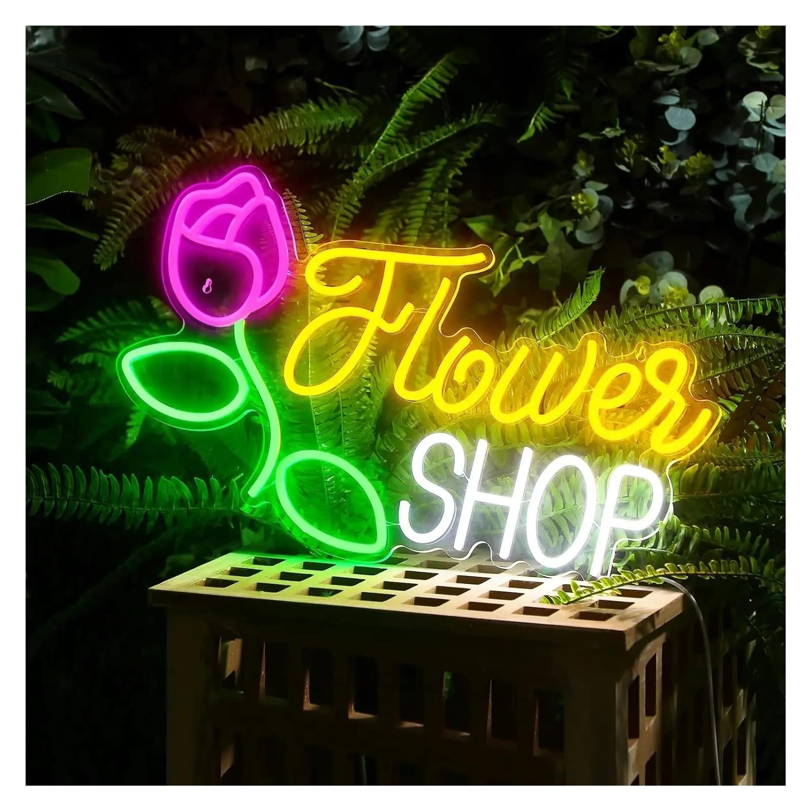 LEMST Sign Lamp Flower Shop Neon Sign Light Dimmable for Shops Bar Club Bedroom Hotel Business Art Decor USB Powered 17inx10.24in