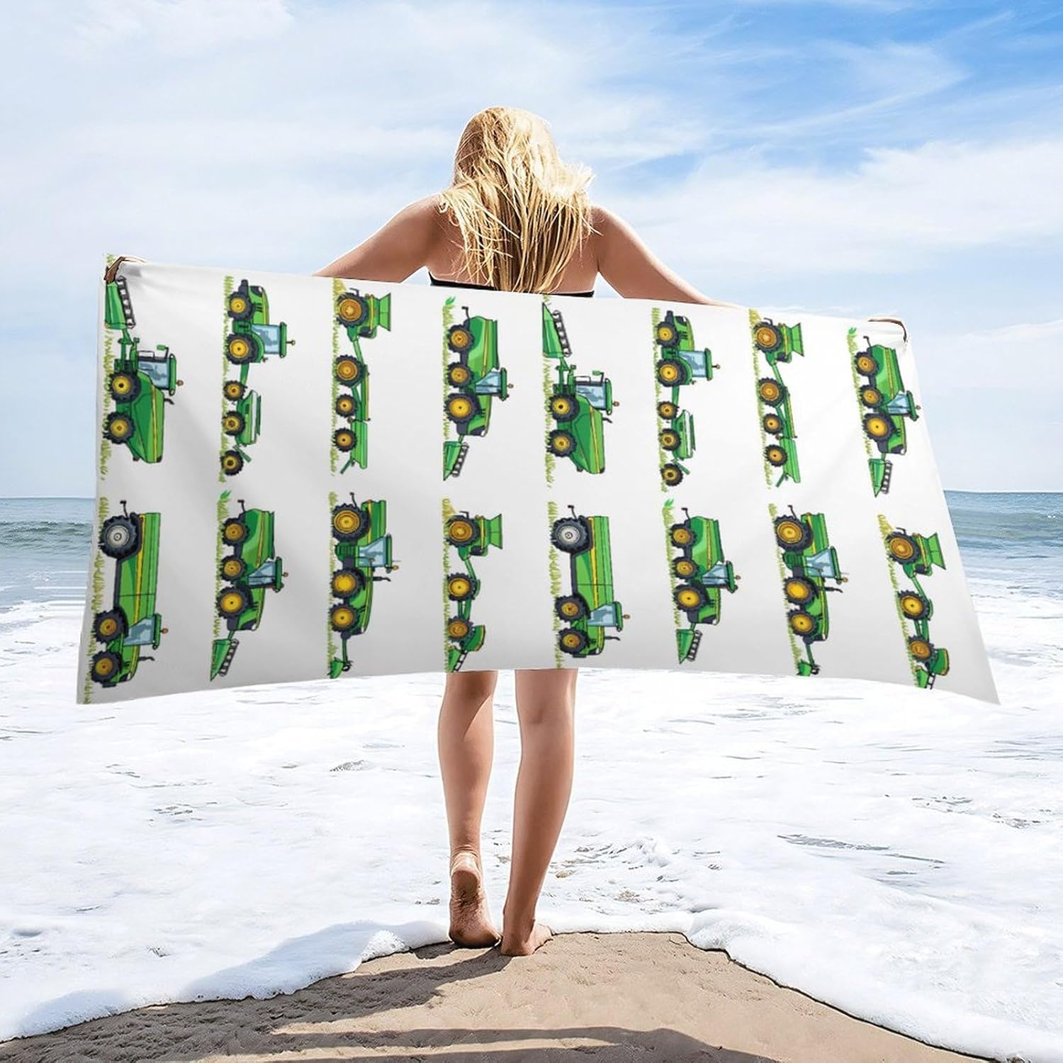 Green Vehicle Construction Tractor Bath Towel Beach Towels Quick Dry Oversized Bath Blanket Highly Absorbent Towel for Women Men 160x80cm