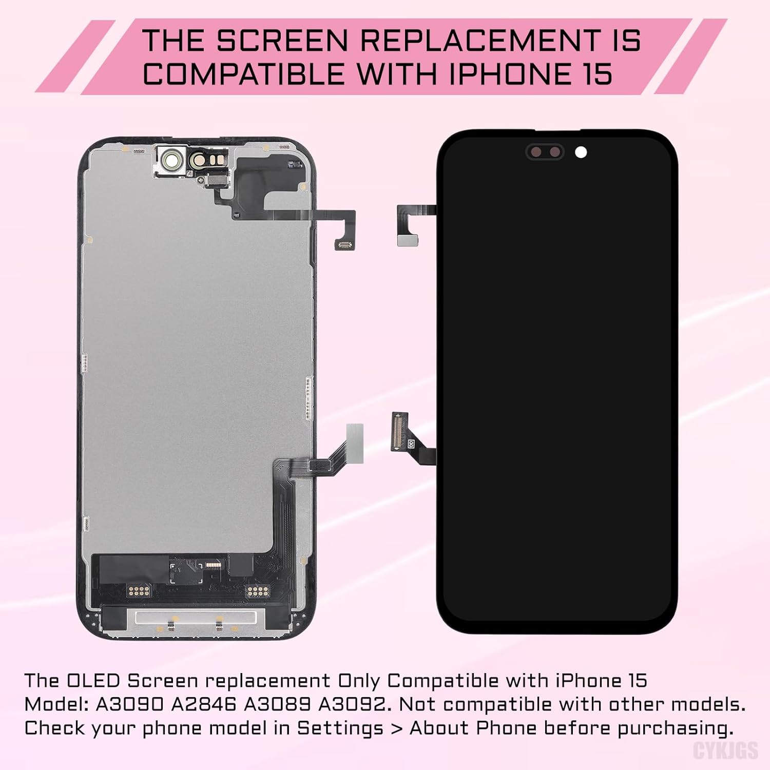 for iPhone 15 Screen Replacement with Earspeaker Flex Cable 6.1" 3D Touch LCD Display Digitizer Full Assembly Front Glass Repair Ambient Light Sensor Fix Tools Kit A3090 A2846 A3089 A3092