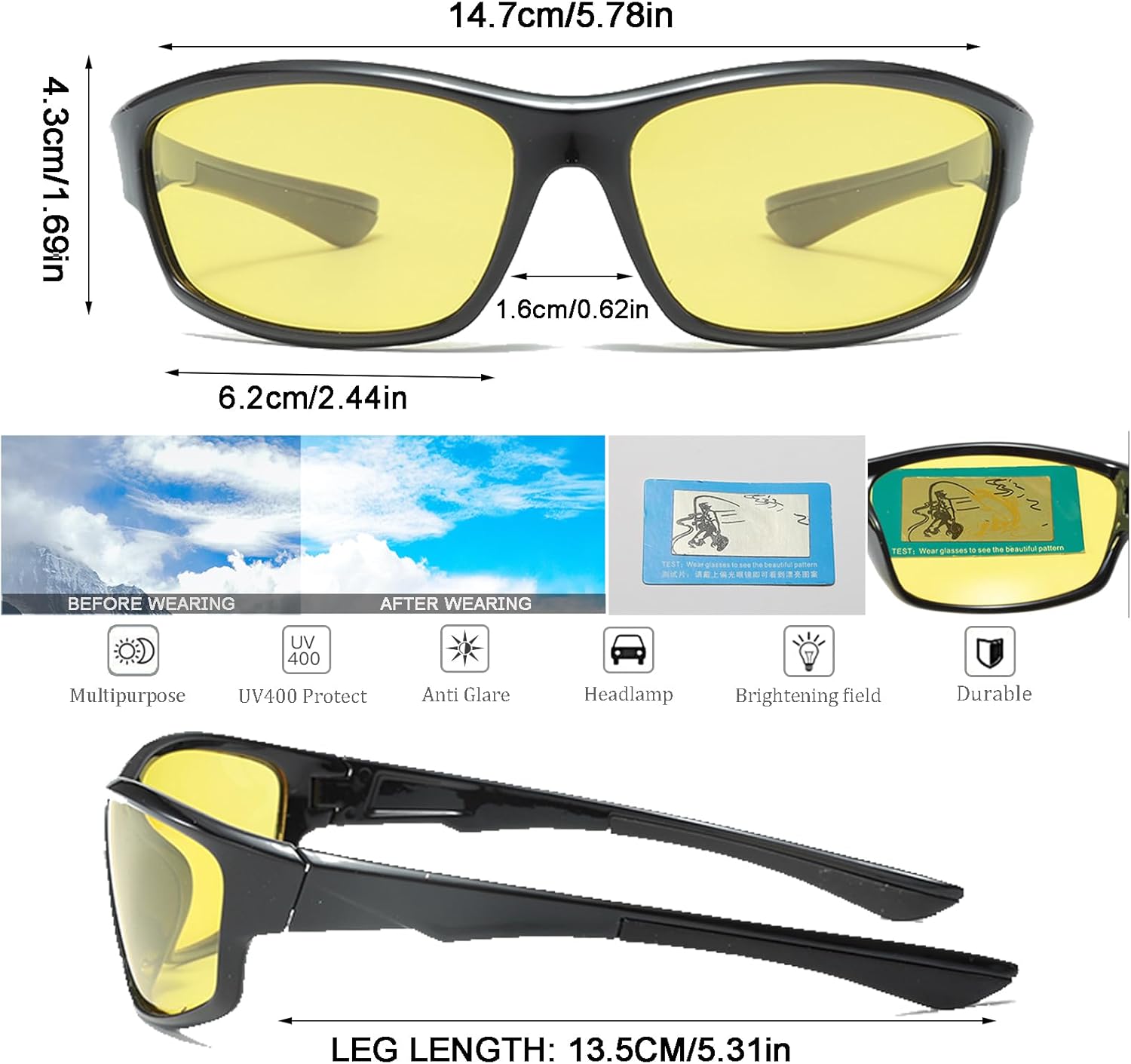 Long Keeper Polarized Night Vision Sunglasses Night Driving Glasses for Men Women Anti Glare Wraparound Sun Glasses - Image 3