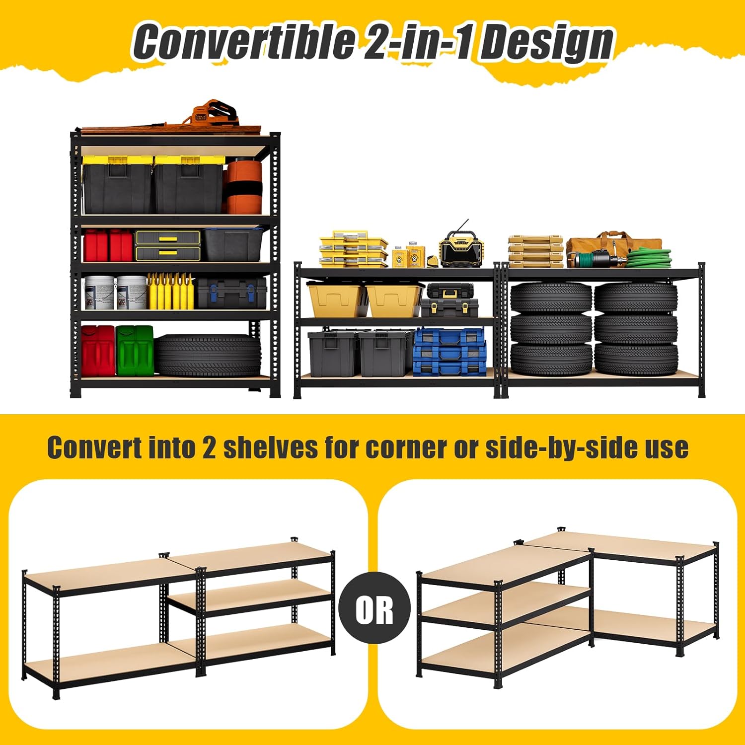 5-Tier Metal Storage Shelves: Heavy Duty Garage Shelving Adjustable Shelves for Storage - Black Utility Rack Shelf for Pantry, Warehouse, Closet, Office, Kitchen, 28" W x 12" D x 59" H