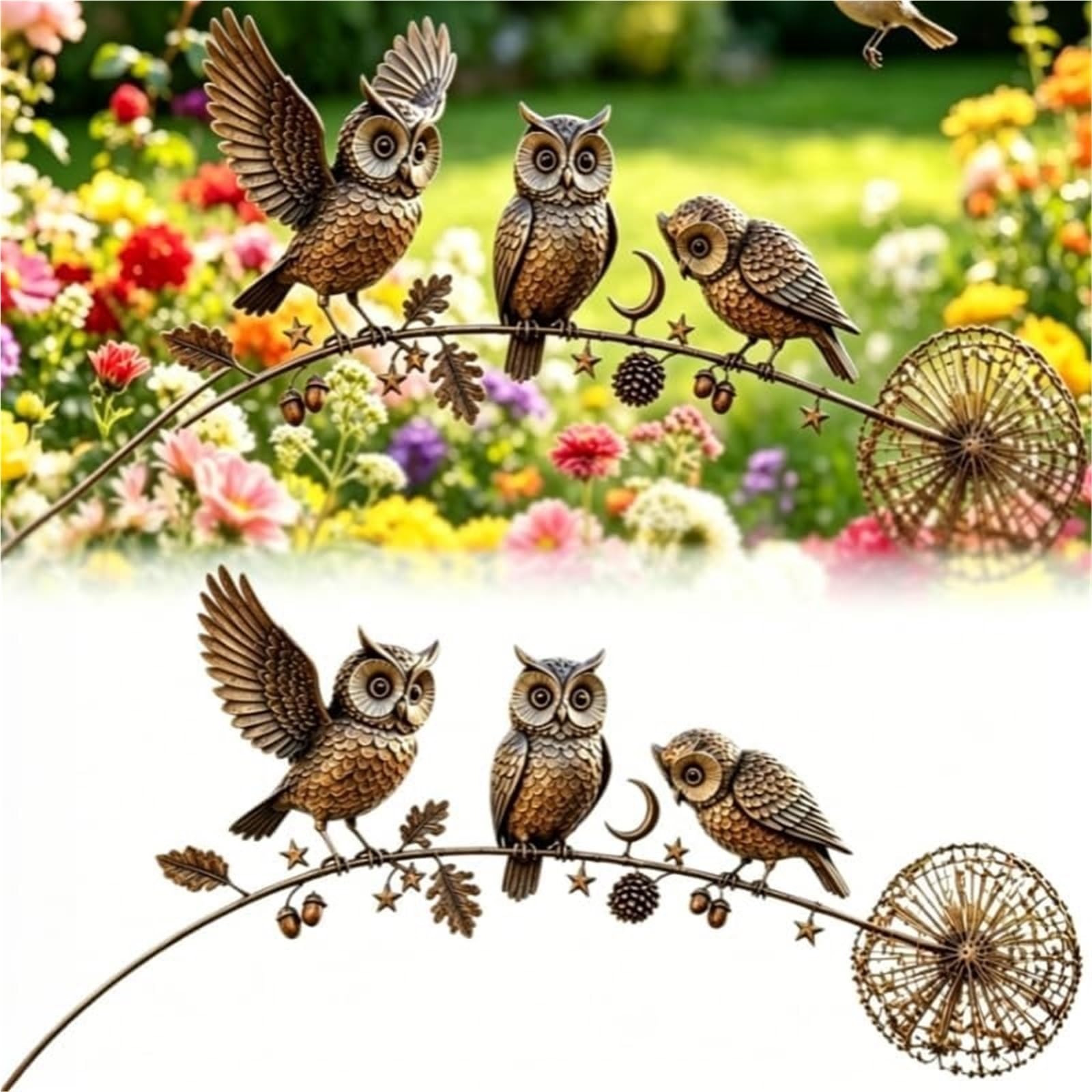 CAIFUGUIHE Metal Robin Garden Stake with 3 Birds and Dandelion