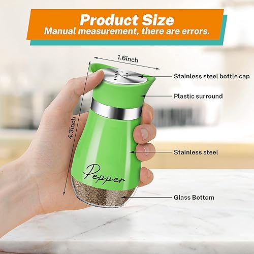 Miniatura 2 de Juego de saleros y pimenteros, coctelera de sal y pimienta con fondo de vidrio de 4 onzas con tapa de acero inoxidable para mesa de cocina,