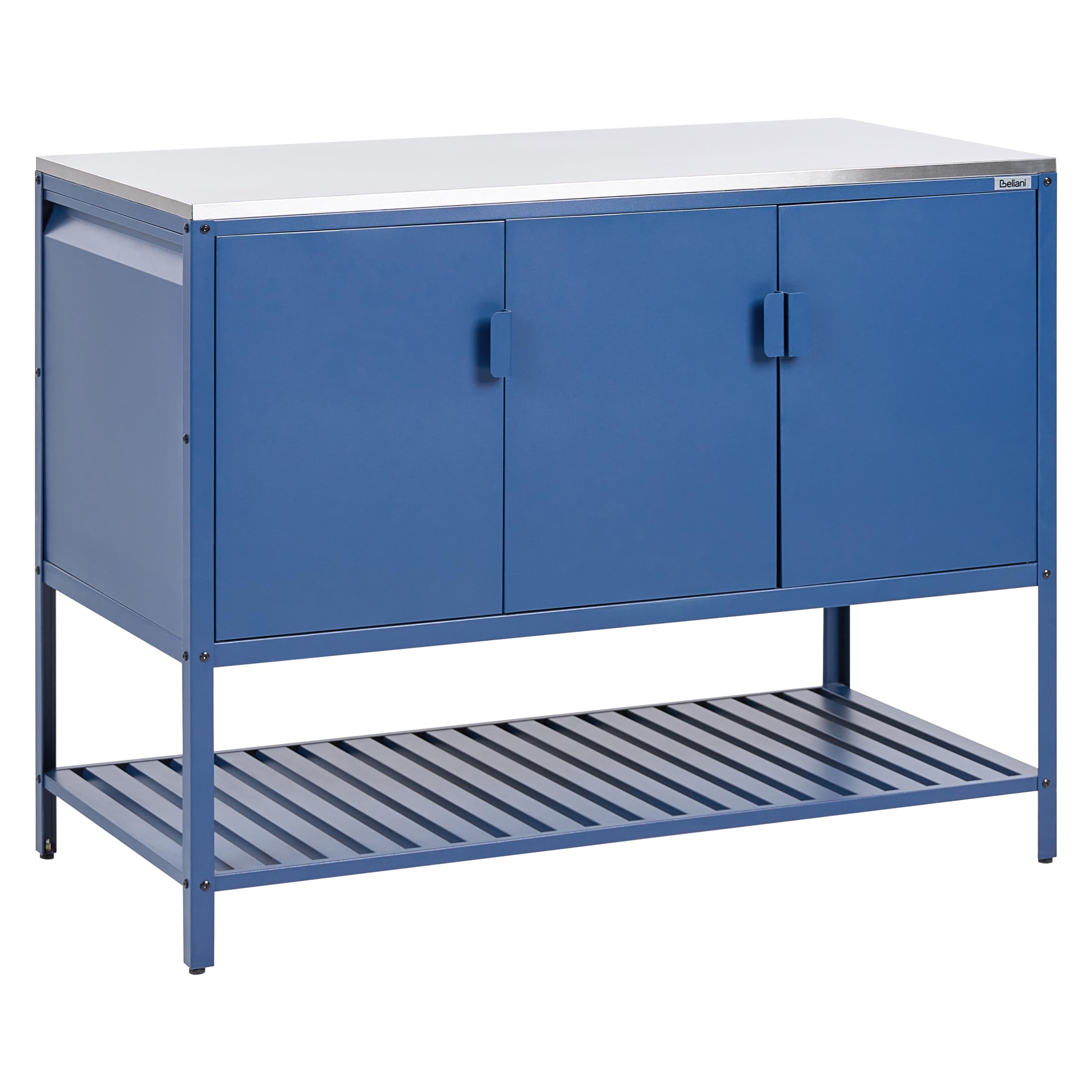 Beliani Conjunto de 2 armarios de Cocina Exterior de Acero 3 Puertas encimera de Acero Inoxidable jardín Azul con Fregadero Maenza