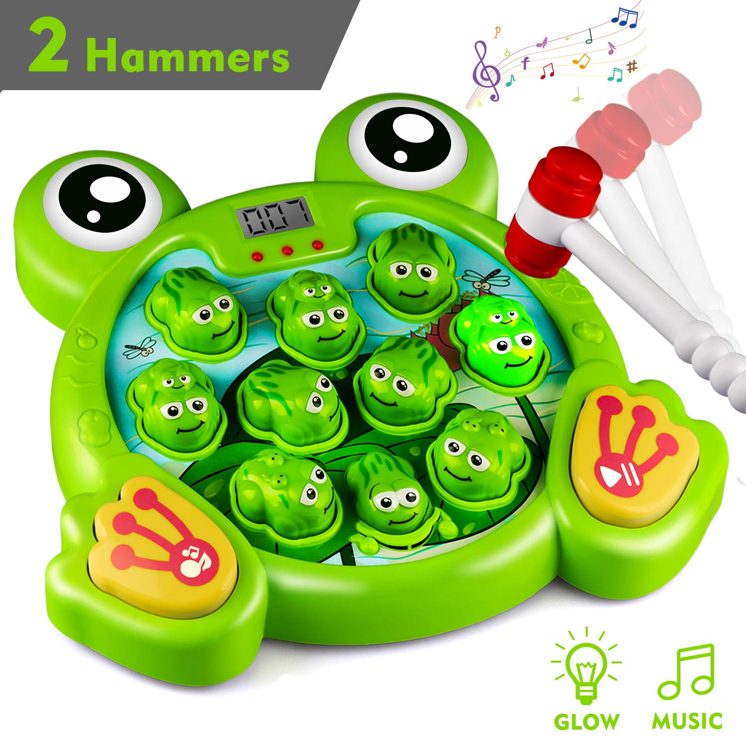KKONES Music Super Frog Game Toddler Toys - 2 Hammers Baby Interactive Fun Toys Toddler Activities Games with Music&Light for Ages 3 4 5 6 7 8 Boys Girls