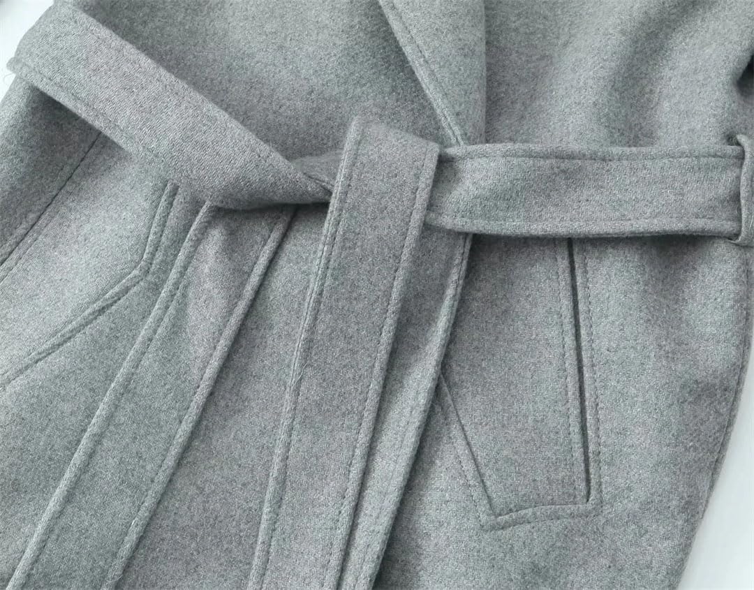 Abrigos largos con cinturón para mujer, abrigos de lana sintética y chaquetas de invierno de mezcla de manga larga elegantes para mujer