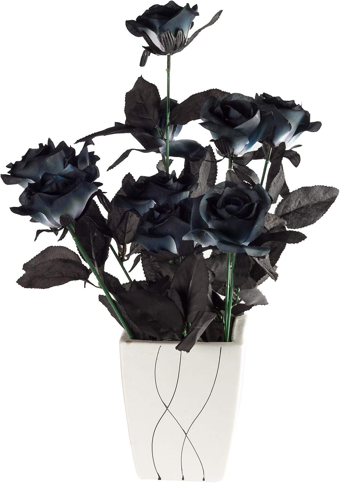 Yebazy 10Pack Artificial Flowers Black Roses Bouquets Real Looking Fake Rose Halloween Wedding Party Home Garden Décor 16.5 Inch