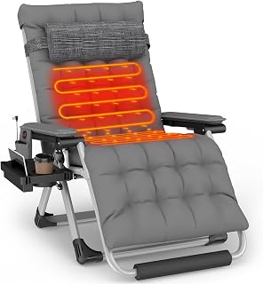 Slendor Heated Oversized Zero Gravity Chairs 33In, XXL Lounge Chair, Gray