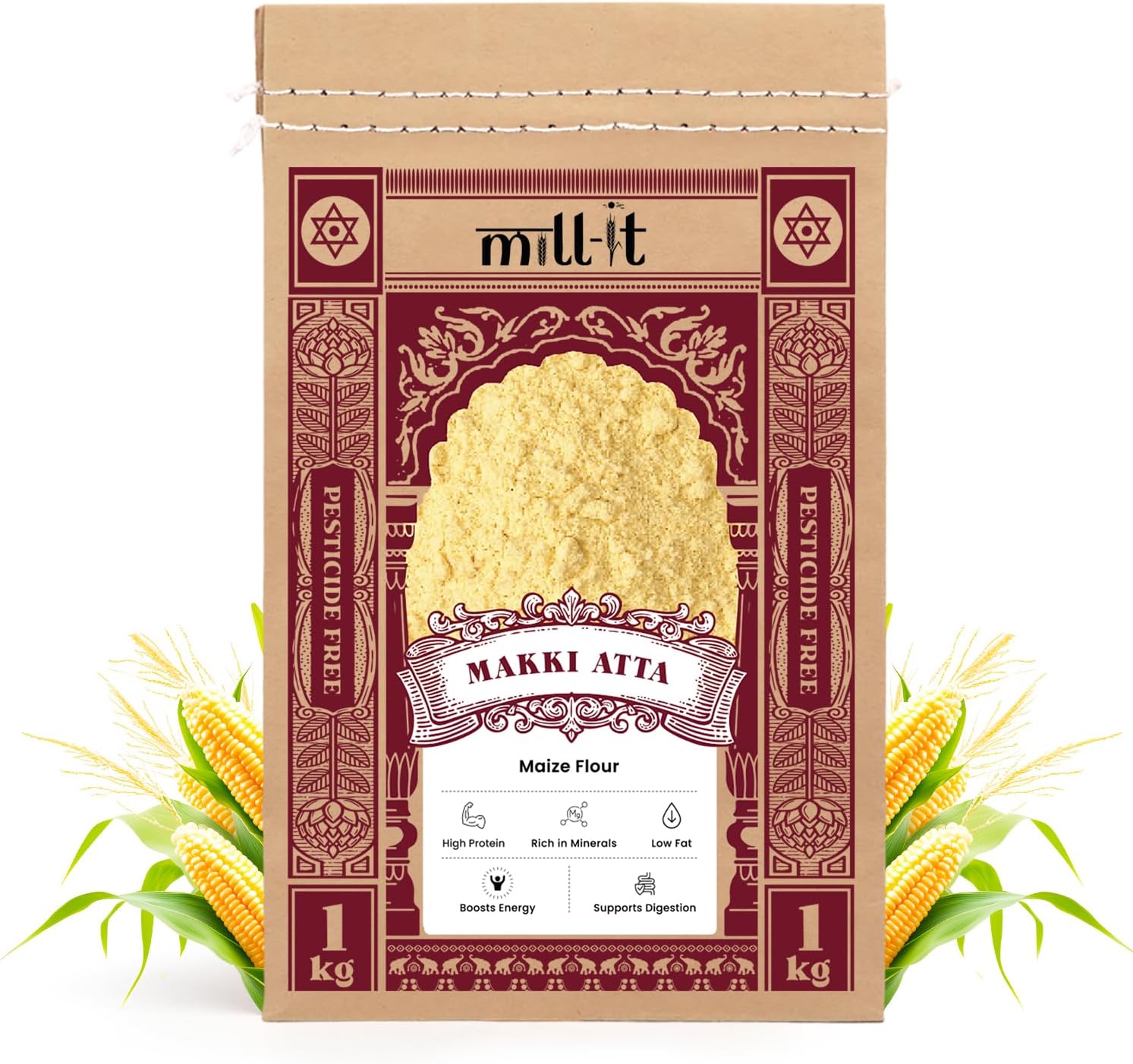 mill-it Milled On Order: Makki Atta (Maize Flour) 1kg|Freshly Milled Within 24 Hours|100% Whole Maize Grain Flour|Stone-Cold Ground|Certified Chemical-Free|No Preservatives|Naturally Gluten-Free