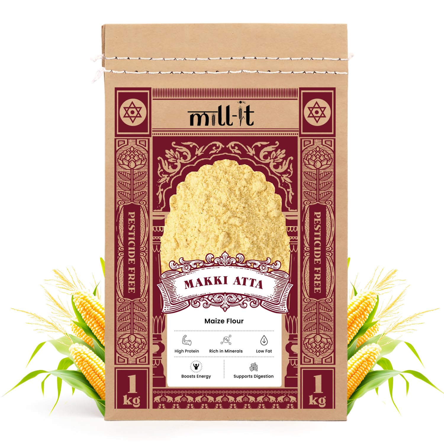 mill-it Milled On Order: Makki Atta (Maize Flour) 1kg|Freshly Milled Within 24 Hours|100% Whole Maize Grain Flour|Stone-Cold Ground|Certified Chemical-Free|No Preservatives|Naturally Gluten-Free