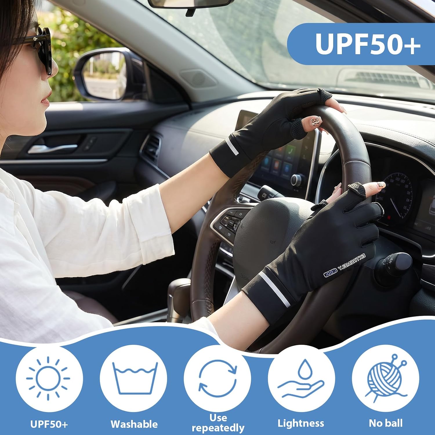 cobee Driving Gloves Women, Full Finger Sun Protection Women UV Protection Touchscreen Mitten Mesh Openwork Summer Gloves for Outdoor Walk Cycling Sports (Hand Circumference17-19 cm/6.7-7.5 in