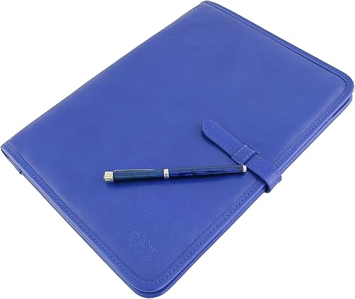Miniatura 7 de Portafolio de cuero Padfolio Ejecutivo Folio A4 Cartera de currículum Mujeres Profesional Cuaderno Titular Cuero Carpeta de Negocios Hombres (azul)