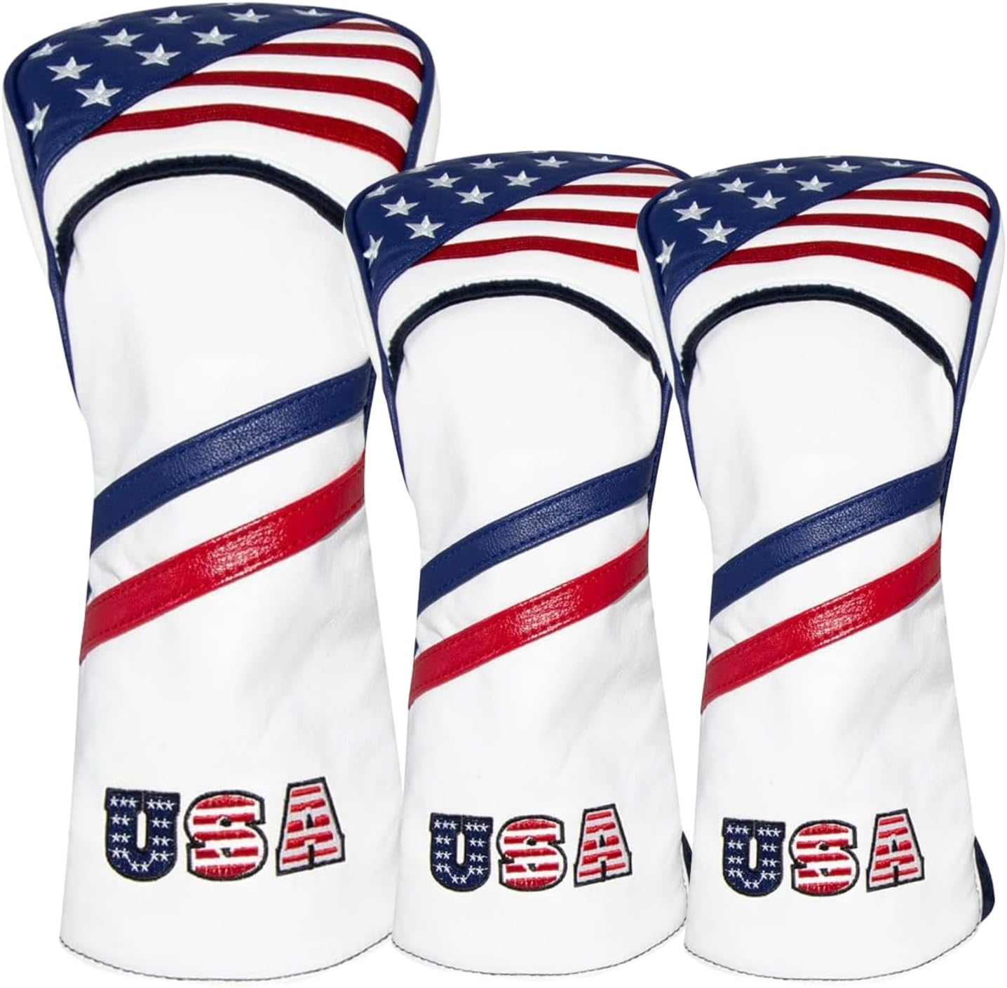 3pcs Red White Blue Golf Club Cover for Driver and Woods, Synthetic Leather Golf Driver Headcover and 2pcs Fairway Wood Head Cover Headcover fits for 460CC Drivers and All Fairway Woods