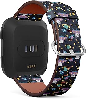 Compatible with Fitbit Versa/Versa 2 / Versa LITE - Leather Watch Wrist Band Strap Bracelet with Quick-Release Pins (Fun Cat Astronaut Space)