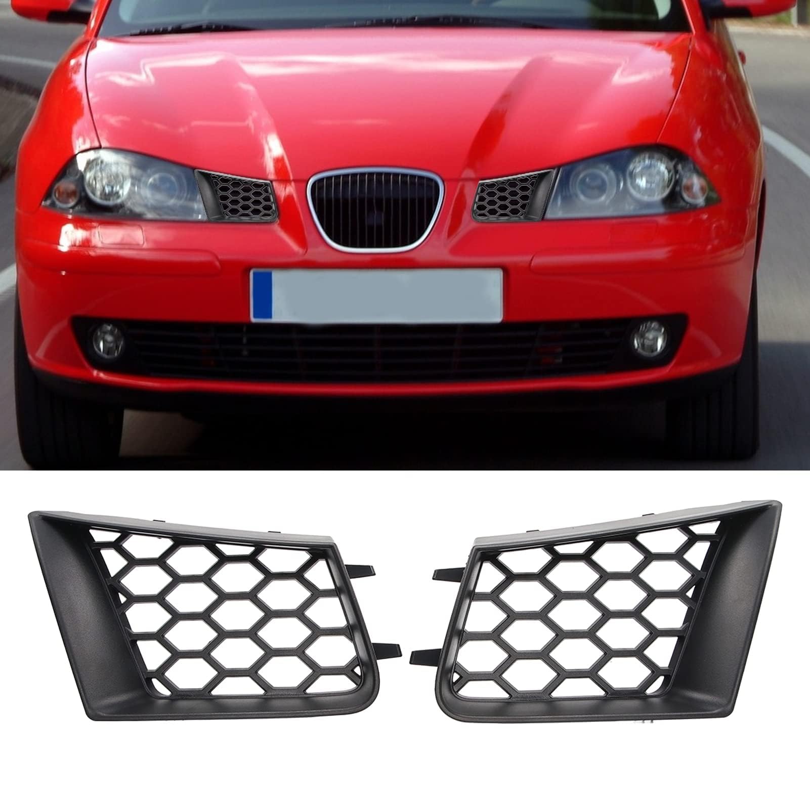 Parachoques delantero, 2 piezas de rejilla izquierda derecha de repuesto para Seat Cordoba 6L 2002-2009, negro brillante, posición de montaje delantera izquierda/delantera derecha