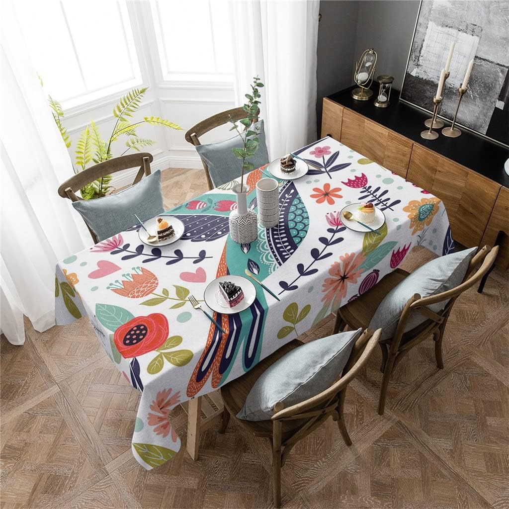 Birds Flowers Leaves Tablecloth Rectangular Holiday Wedding Dinning Decor Waterproof Table Cover(153x259cm)