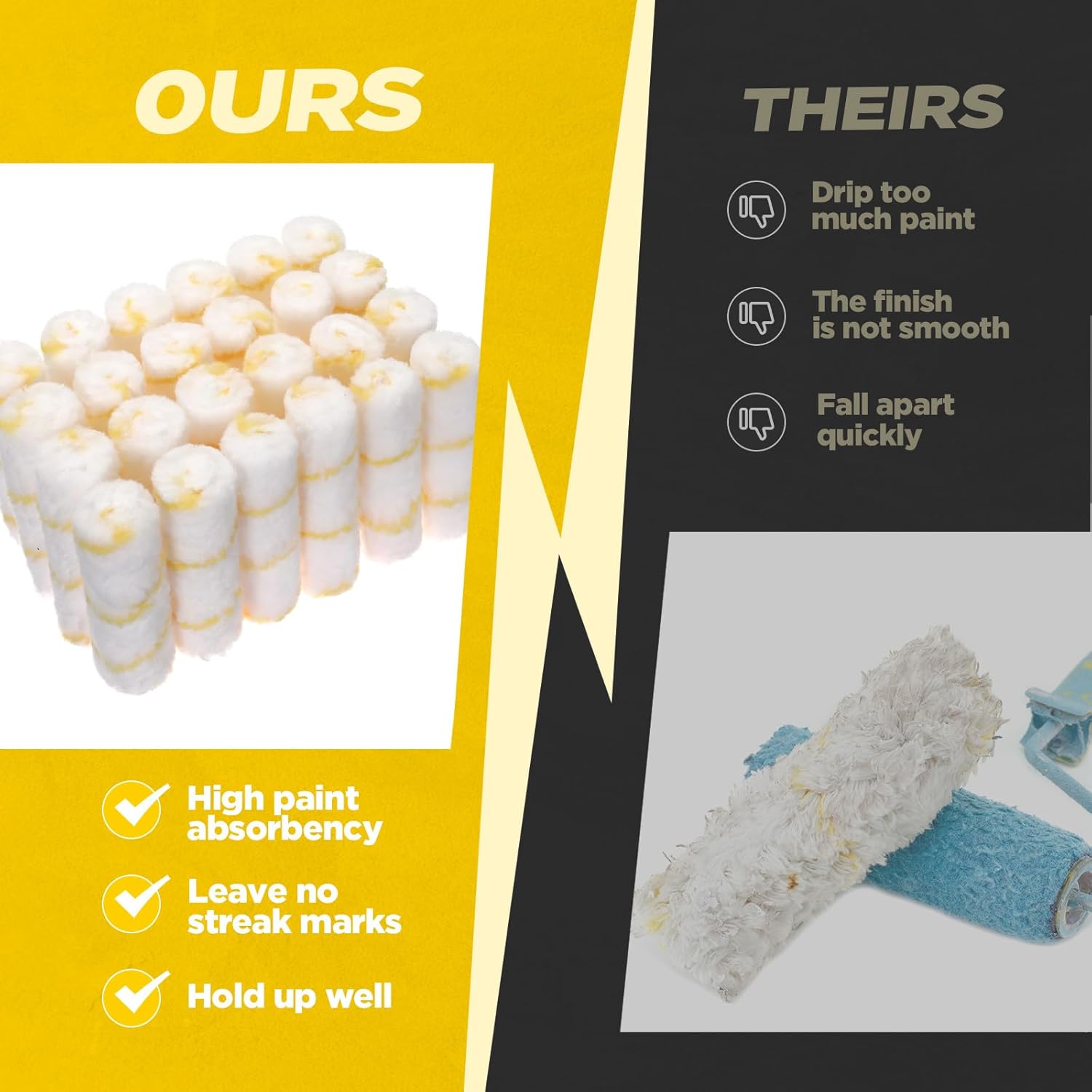 Leumoi 100 Pcs 6" x 1/2" Paint Roller High Density Microfiber Roller Refills Mini Roller Covers Paint Brush Roller Short Nap Home Repair Tool Kits for Wall Cabinets House (Yellow)