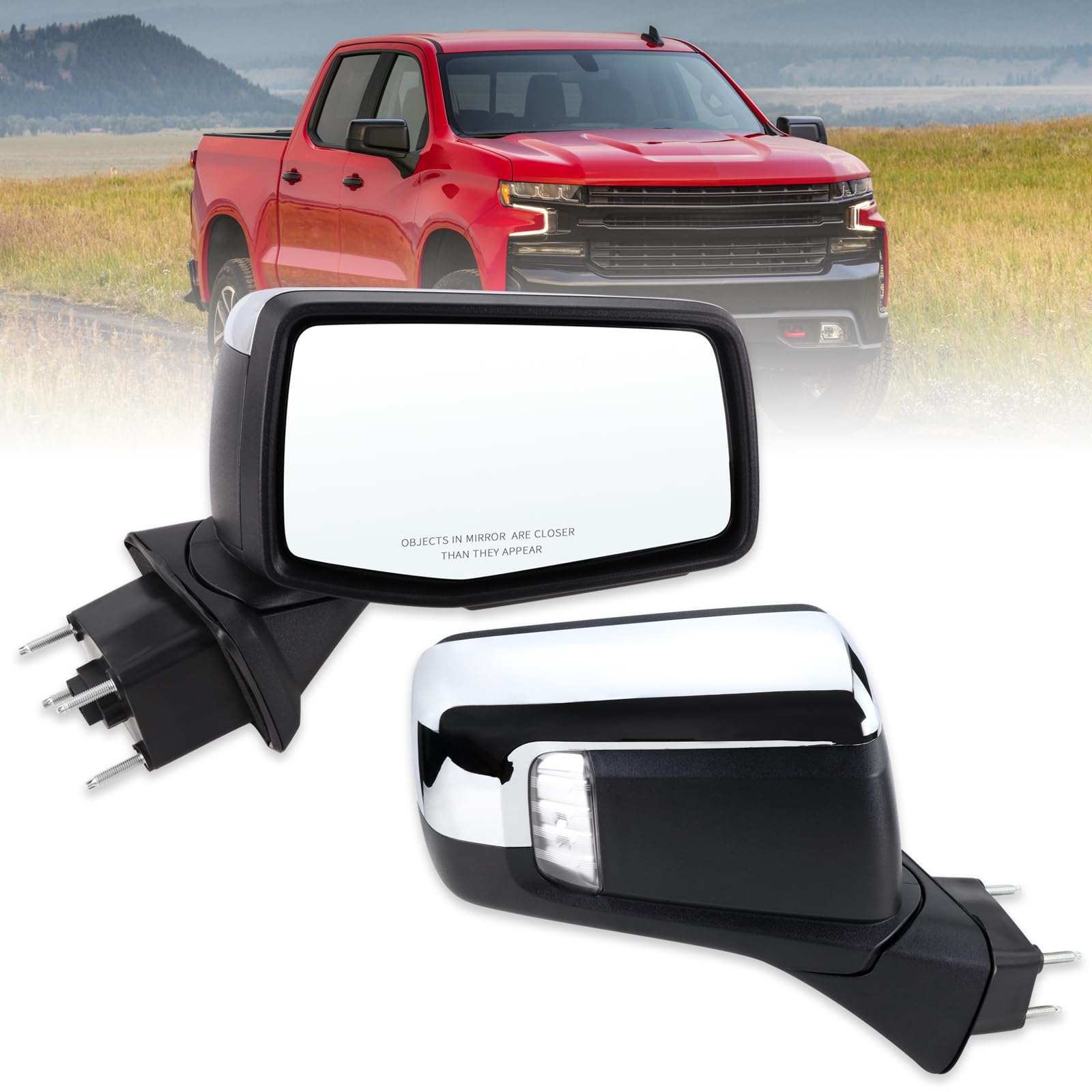 Photo 1 of Lqito Right Passenger Side Mirror Compatible With 2019-2025 Chevy Silverado 1500 With Power Folding Heated Turn Signal Puddle Lights Mirror Memory Temperature Sensor Chrome Replace#84309684(15Pins)
