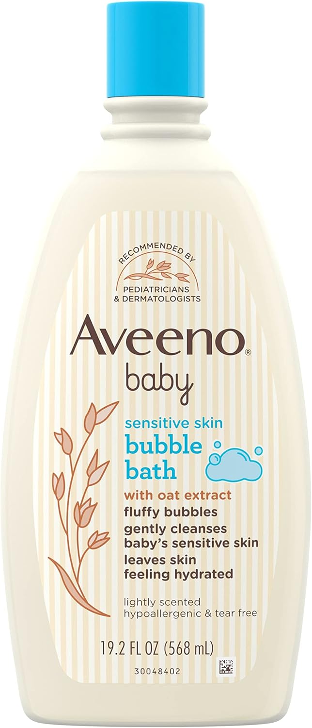 Aveeno Baby Sensitive Skin Bubble Bath with Oat Extract, Gently Cleanses and Leaves Skin Feeling Hydrated, Tear-Free Formula, Hypoallergenic, Paraben-, Phthalate-, Soap- & Dye-Free, 19.2 fl. Oz : Baby