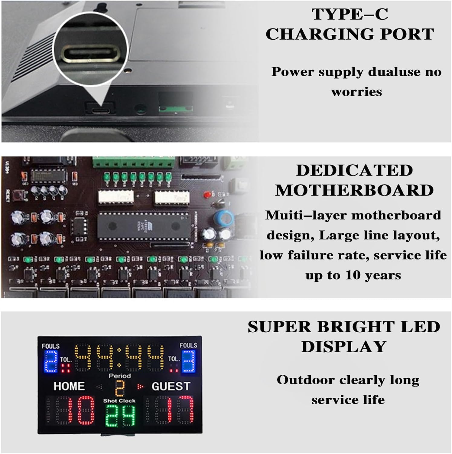 LED Digital Scoreboard, 15 Digit Indoor Score Keeper, with Buzzer and Remote, Countdown Timer, for Basketball Soccer Volleyball,