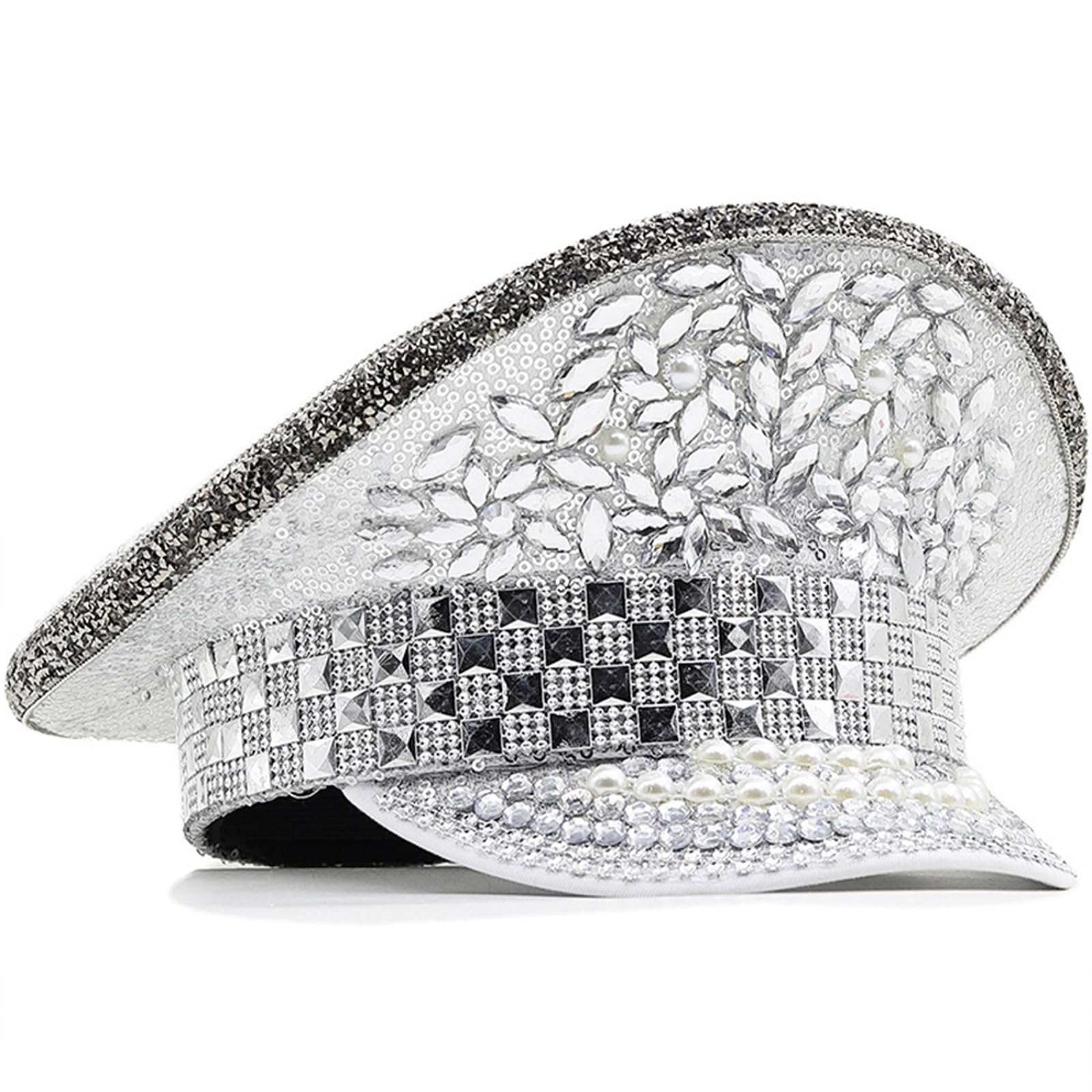 Cappello a cilindro con strass e borchie a tesa larga per giovani adulti a tema per feste a tema musicali, festival, servizi fotografici, puntelli