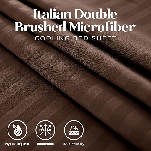 Vista 35 de Elaine Karen Juego de sábanas Queen – Sábanas de 4 piezas a rayas tamaño Queen – Juego de sábanas de bolsillo profundo suave y refrescante – Ropa