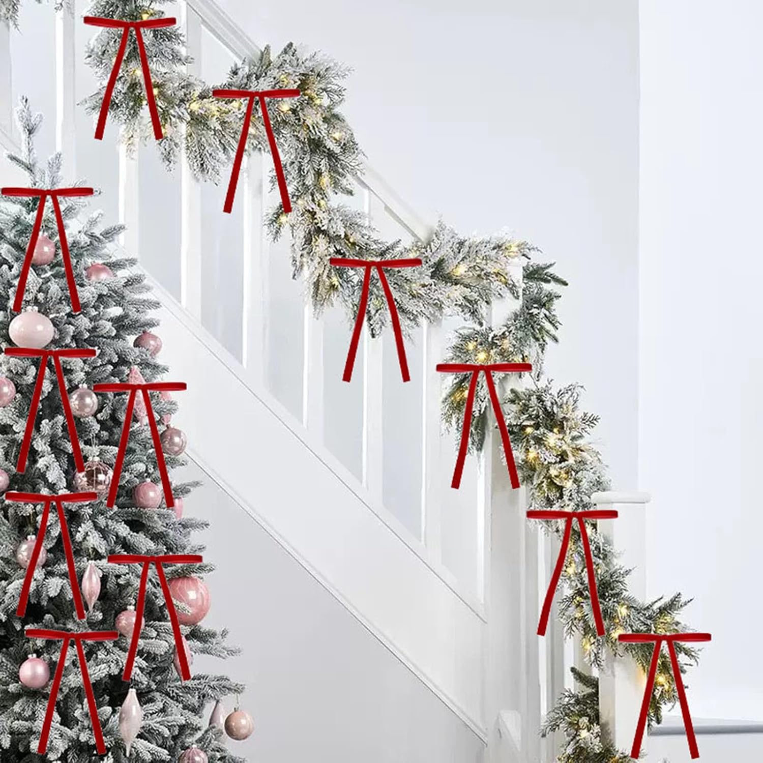 24 PCS Red Velvet Bows Christmas Tree Decorations, 5 * 7 inch Xmas Ornaments for Tree, Door Garland Vintage Wreath Bow Decor Christmas Home Decorations - Image 2