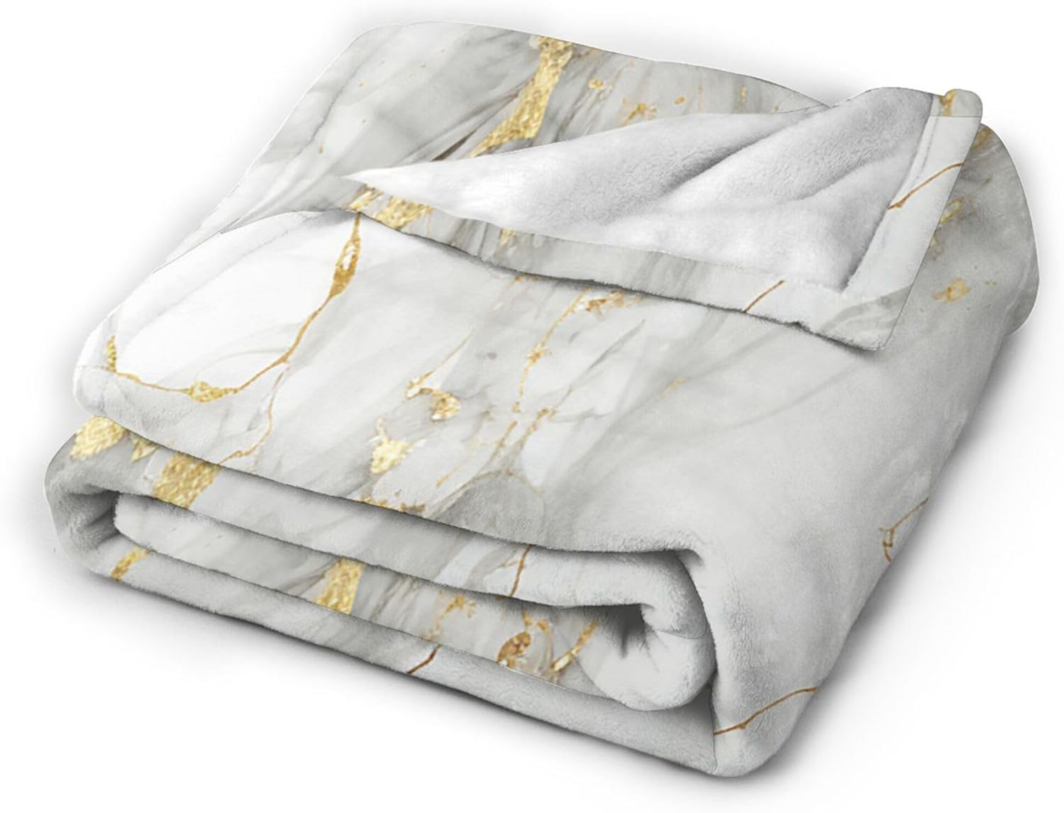 Soft Warm Throw Blanket for Couch Living Room White Gold Marble Print Cozy Fuzzy Throw Blanket for Sofa Bed Blanket 60"x50"