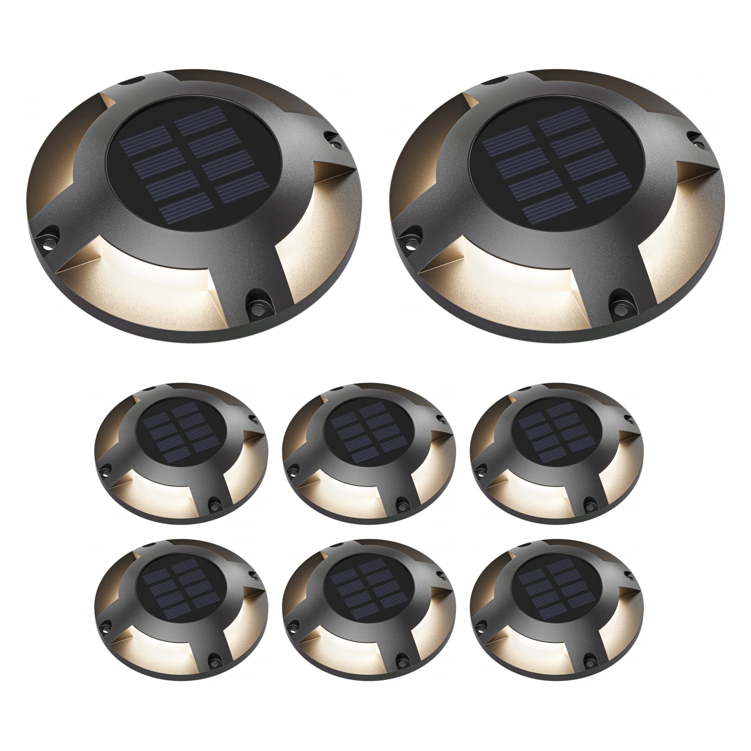ledscom.de 8x LED Solar-Bodenleuchte BUNSO für außen, IP65, Kunststoff, rund, 120 mm Ø, warmweiß