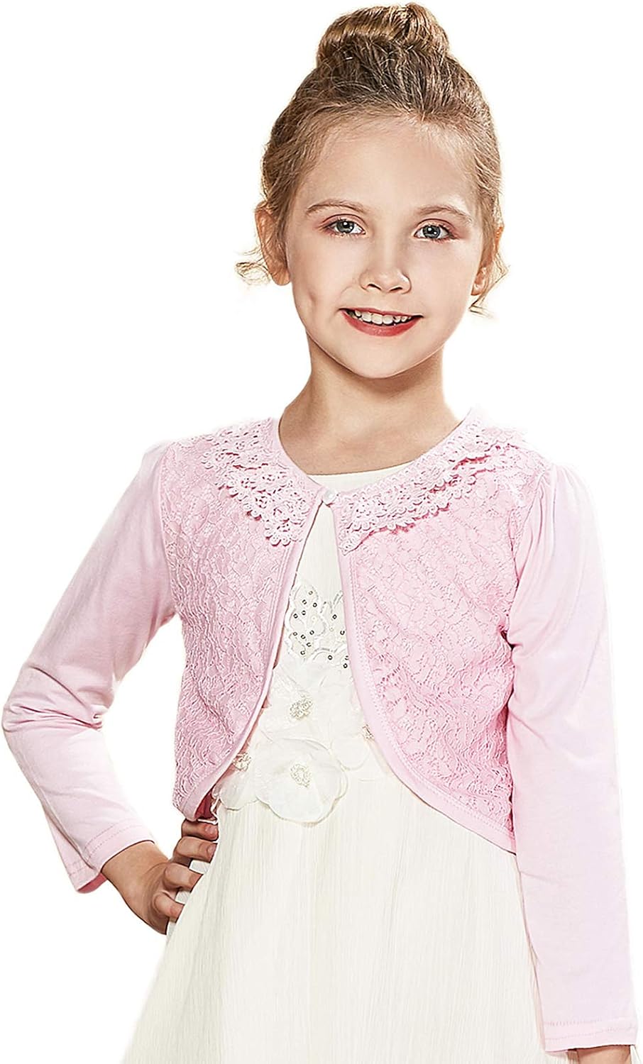 Girls Long Sleeve Lace Cardigan Bolero Shrug Toddler Sweater Best Match for Dresses Party Wedding Casual Daily Wearing