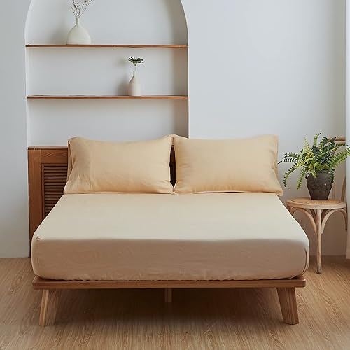 Miniatura 7 de King Linens Sábana bajera de 100 % lino lavado a la piedra, color sólido  (1 pieza) funda de colchón de 14 pulgadas de profundidad suave natural