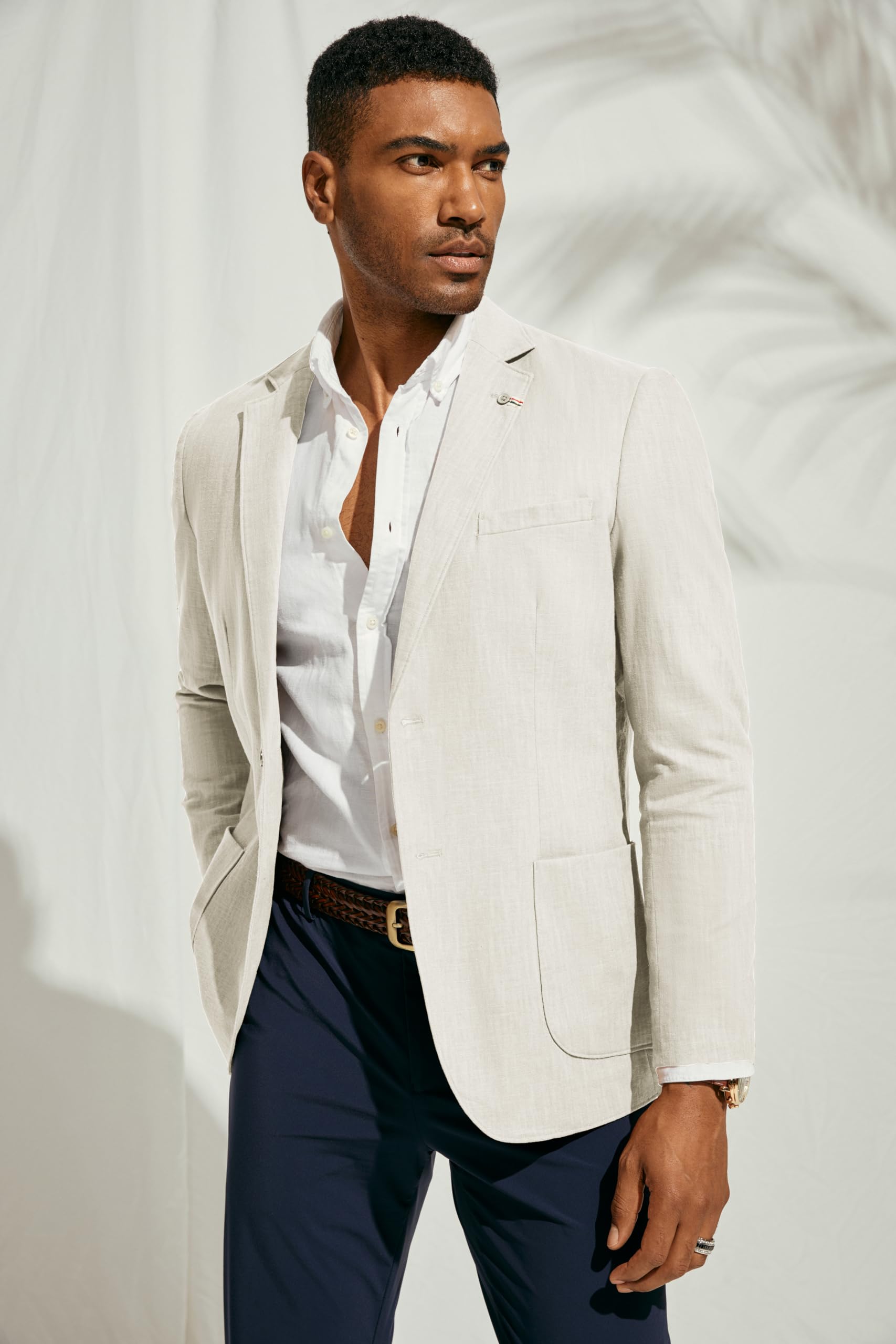 PJ PAUL JONES Giacca sportiva da uomo, casual, in cotone e lino, leggera, con 2 bottoni, sfoderata, bianco, XL