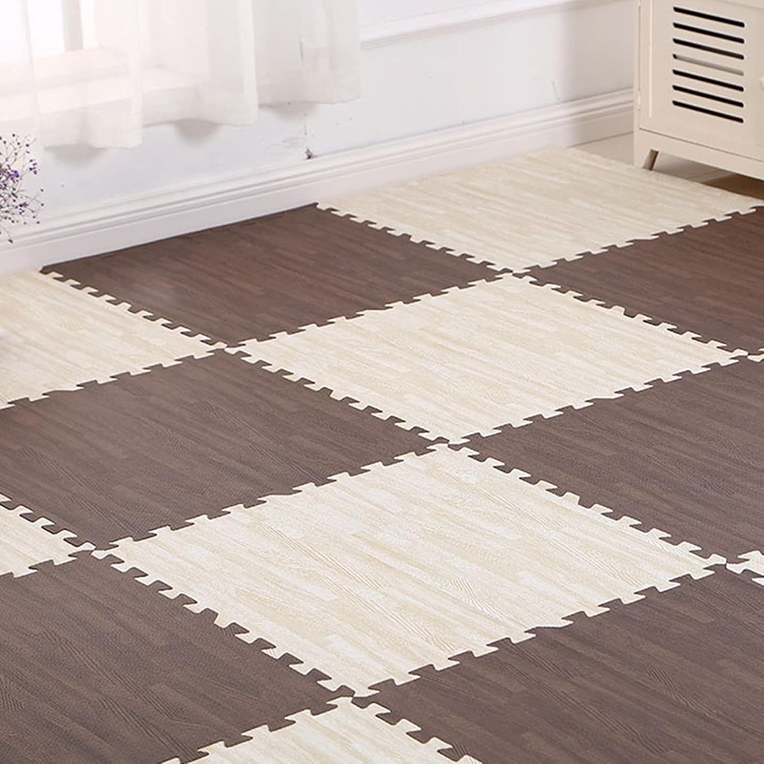 Forluky 木目調ジョイントマット 大判 赤ちゃん パズルマット プレイマット ベビー おしゃれ サイドパーツ付 厚手 子供部屋 滑り止め 防湿 防音 転倒防止 汚れ防止 北欧風 フロアマット カーペット 人気 洗える