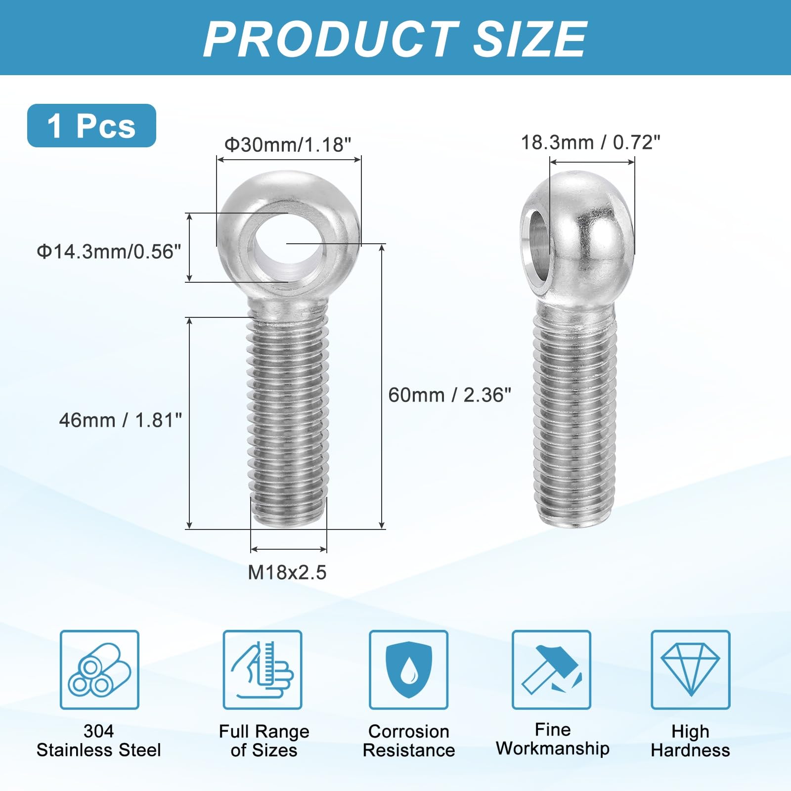 PATIKIL M18x60mm Shoulder Swing Lifting Eye Bolt - Image 2