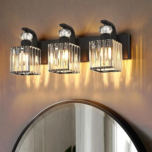 Moderna lámpara de tocador de baño, 3 luces negras sobre espejo, lámpara de pared de cristal de 20.5 pulgadas para bañodormitoriotocador, incluye disponible en Yaxa Guatemala