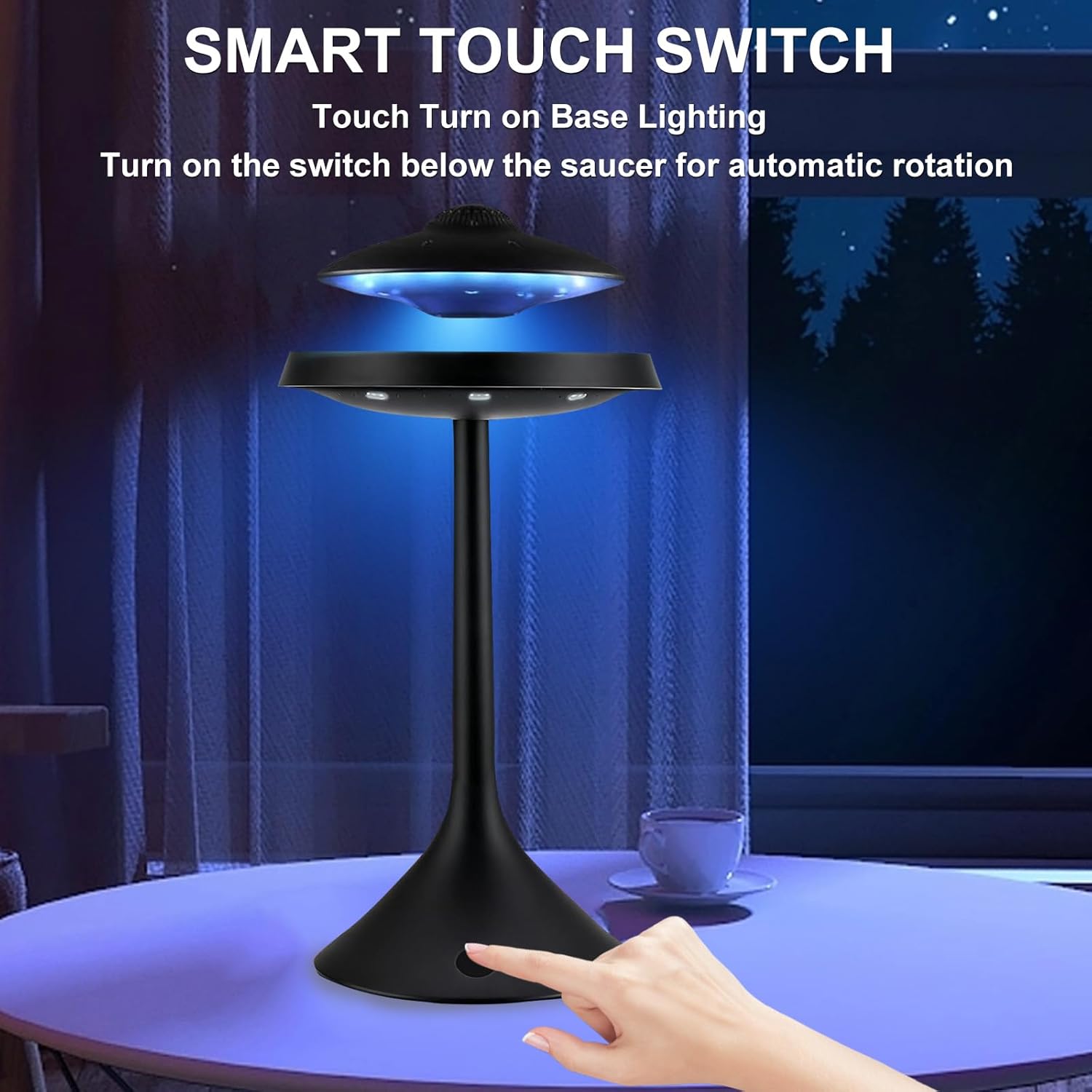 Magnetic Levitation Bluetooth UFO Speaker, Levitating UFO Speakers with Seven Color Night Lamp, Wireless Charging LED Lamp Bluetooth Speaker, 360°Rotating UFO Lamp (Black)