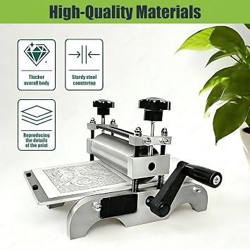 Manual Engraving Printing Press Machine, Tabletop Printmaking Press Machine with 31 X 17cm Aluminum Alloy Panel, Adjustable Roller Height, Perfect for Intaglio and Relief Printing