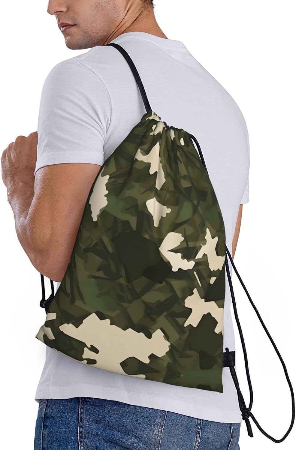 Army camouflage Foldable drawstring backpack, lightweight storage bag - large-capacity fitness travel bag image 2