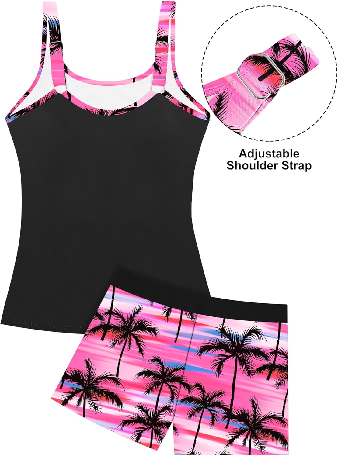 Girls Tankini Swimsuit 2 Piece Bathing Suits for Girls Sporty High Waist Printed Swim Tank Top with Shorts for 9-16Y
