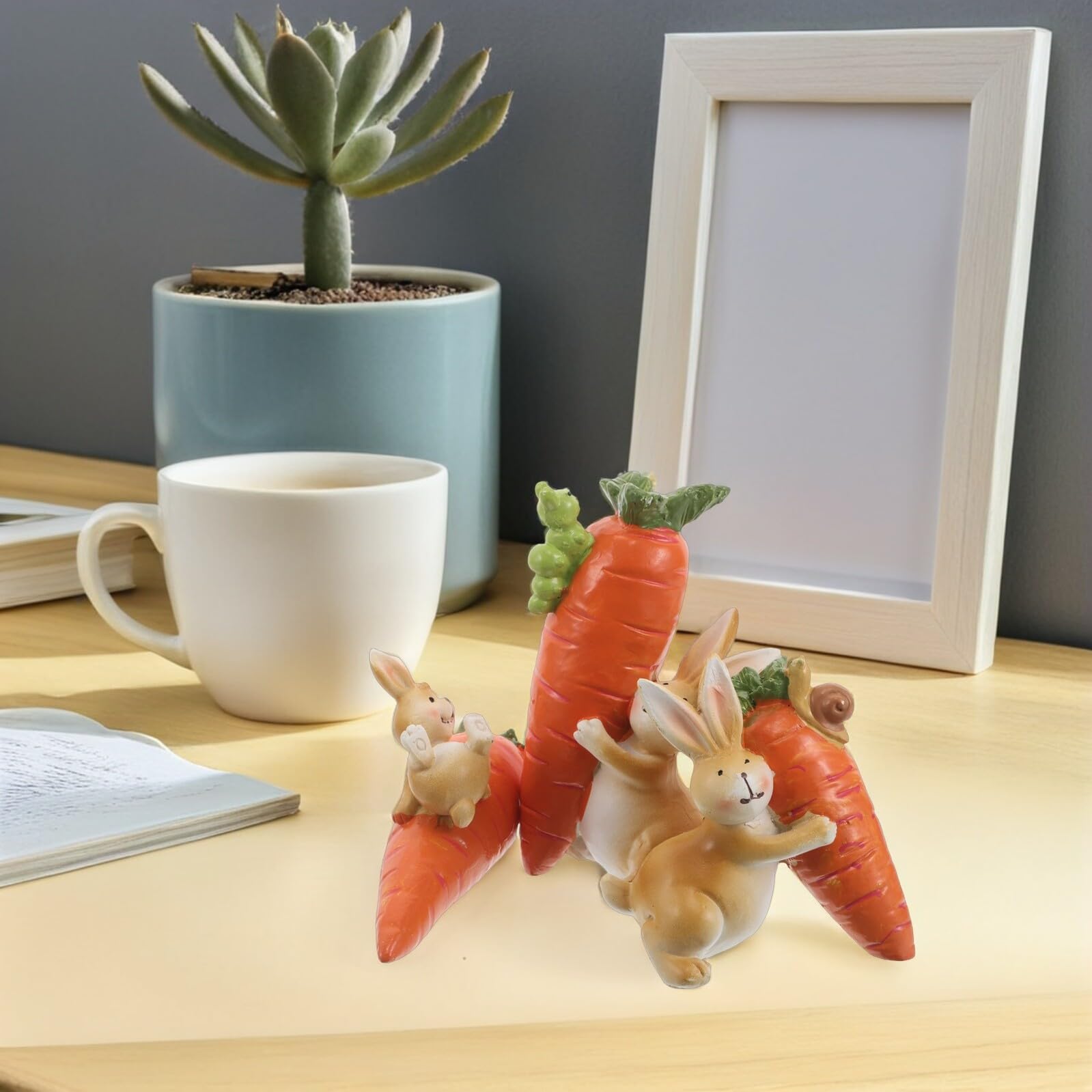 SOIMISS Set 3 Statuine Pasquali in Resina a Forma di Coniglietto con Carota, Decorazioni Primaverili Compatte per Mensola e Centrotavola, Ornamenti Resistenti per Casa e Festa di Pasqua