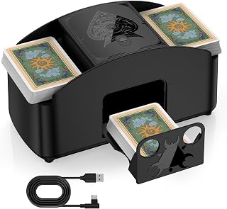 HJCMikee Automatic Electric Card Shuffler for 1-2 Deck Standard Poker Size & Bridge Cards, Family Game Night or Casino Playing Card Machine for UNO Skip Bo Phase 10 etc Cards, Battery&USB-C Powered
