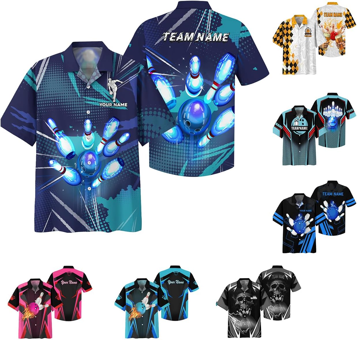 Custom Bowling Hawaiian Style 3D Button Down Shirt with Bowling Ball Theme Graphic On it for Bowler