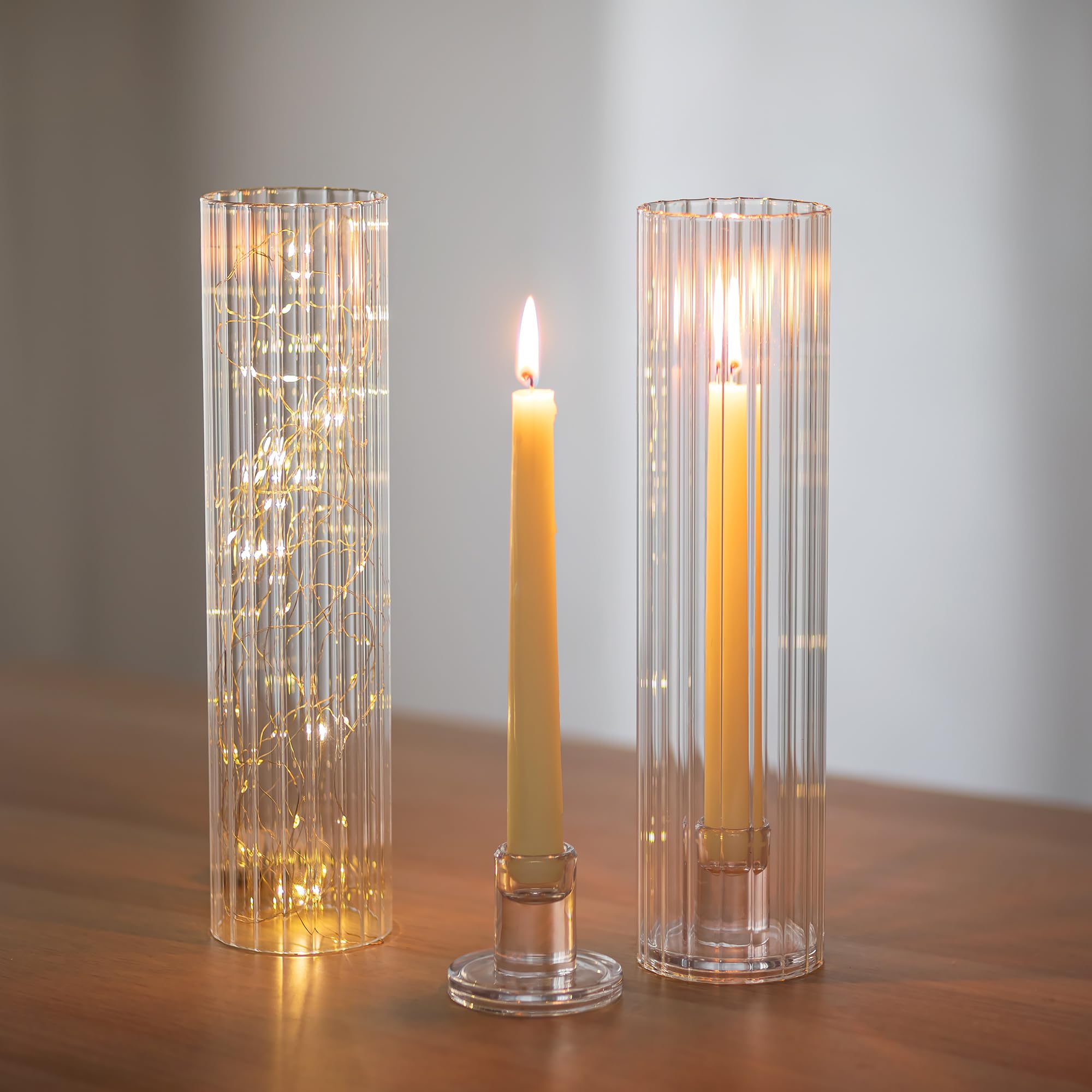 Bougeoirs cannelés en verre transparent haut de gamme pour bougie cierge