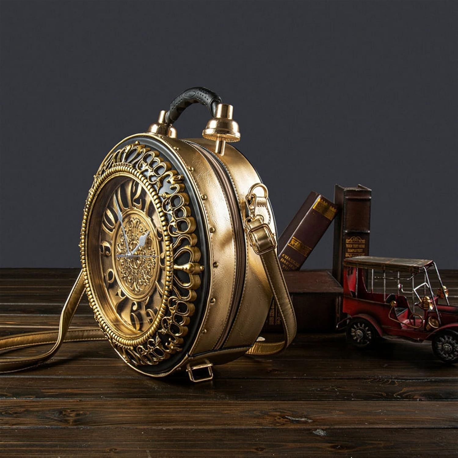 Clock Purse Real Working Clock Handbags for Women Steampunk Style Vintage Shoulderbags PU Leather Handbag Retro Shoulder Bag (Color : A, Size : 12 * 5 * 14.5IN)