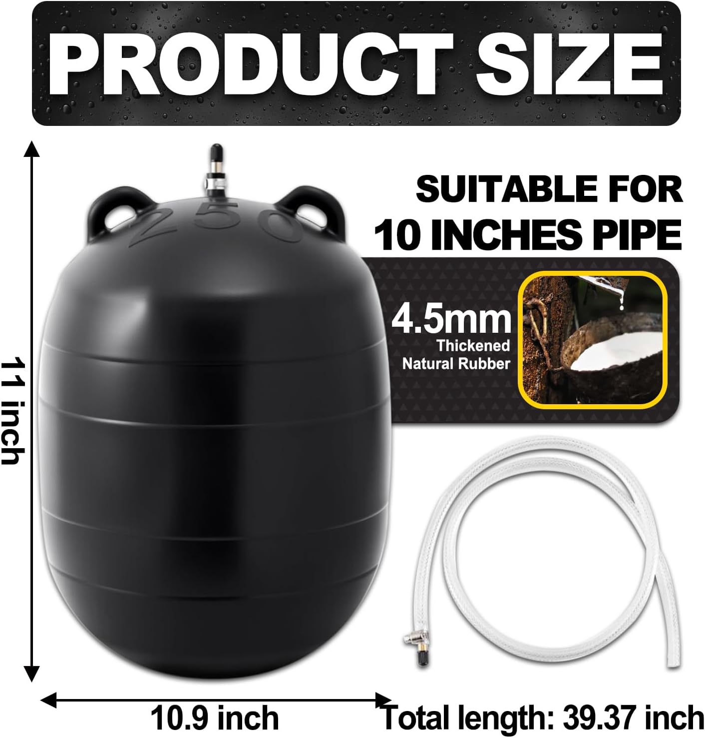 10 Inch (2-20 Inch Available) Inflatable Pipe Plug Sewer Test Plug with Accessories Rubber Plumbing Test Balloon for Sewage Pipeline Inspection