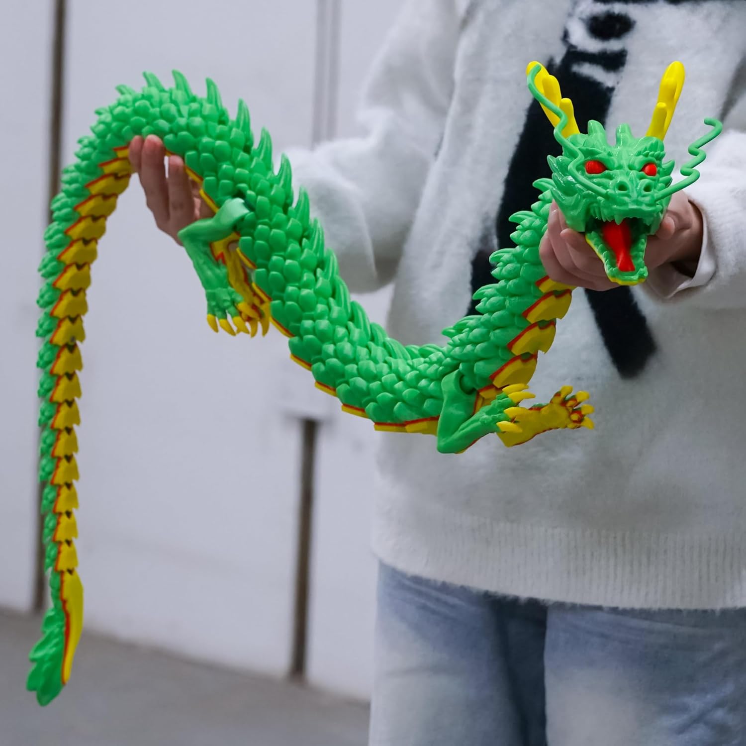 47.5inch Large 3D Printed Dragon,Flexible Joint Animal lacertid Figurines, Home Office Decor,Fidget Toy for Adults Teens Festival Gifts,Easter Basket Stuffers,Executive Desk Toy (Green)
