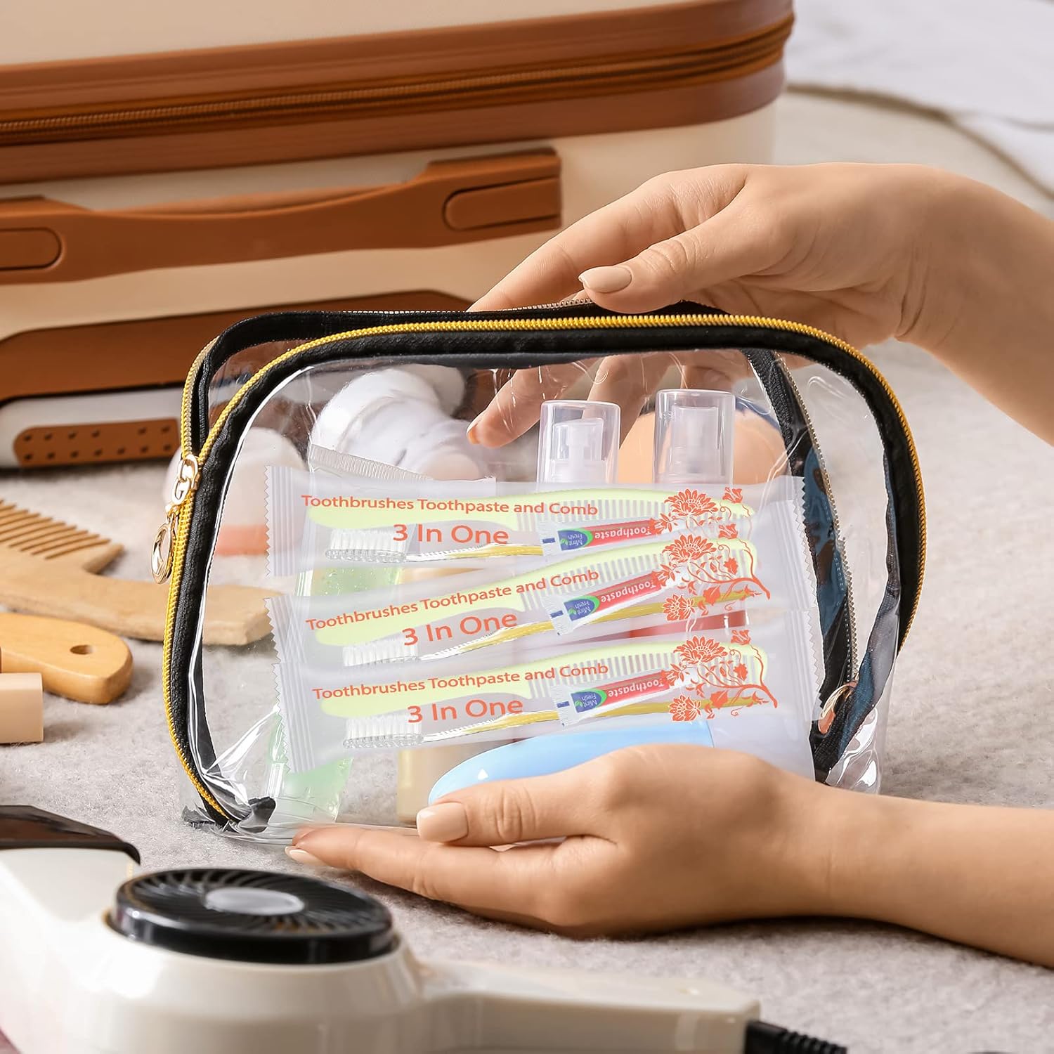 meekoo 200 Set Disposable Toothbrushes with Toothpaste and Comb Individually Wrapped Bulk Disposable Travel Toothbrush Kit Homeless Hygiene Kit Bulk for Travel Hotel Home Charity(Gold, Classic) - Image 5