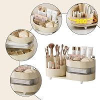 LucyStudio 2 az 1-ben Forgó Kozmetikai Szervező - 360° Forgatható Smink és Bőrápolási Rendszerező Fiókkal, 35 cm Magas 5