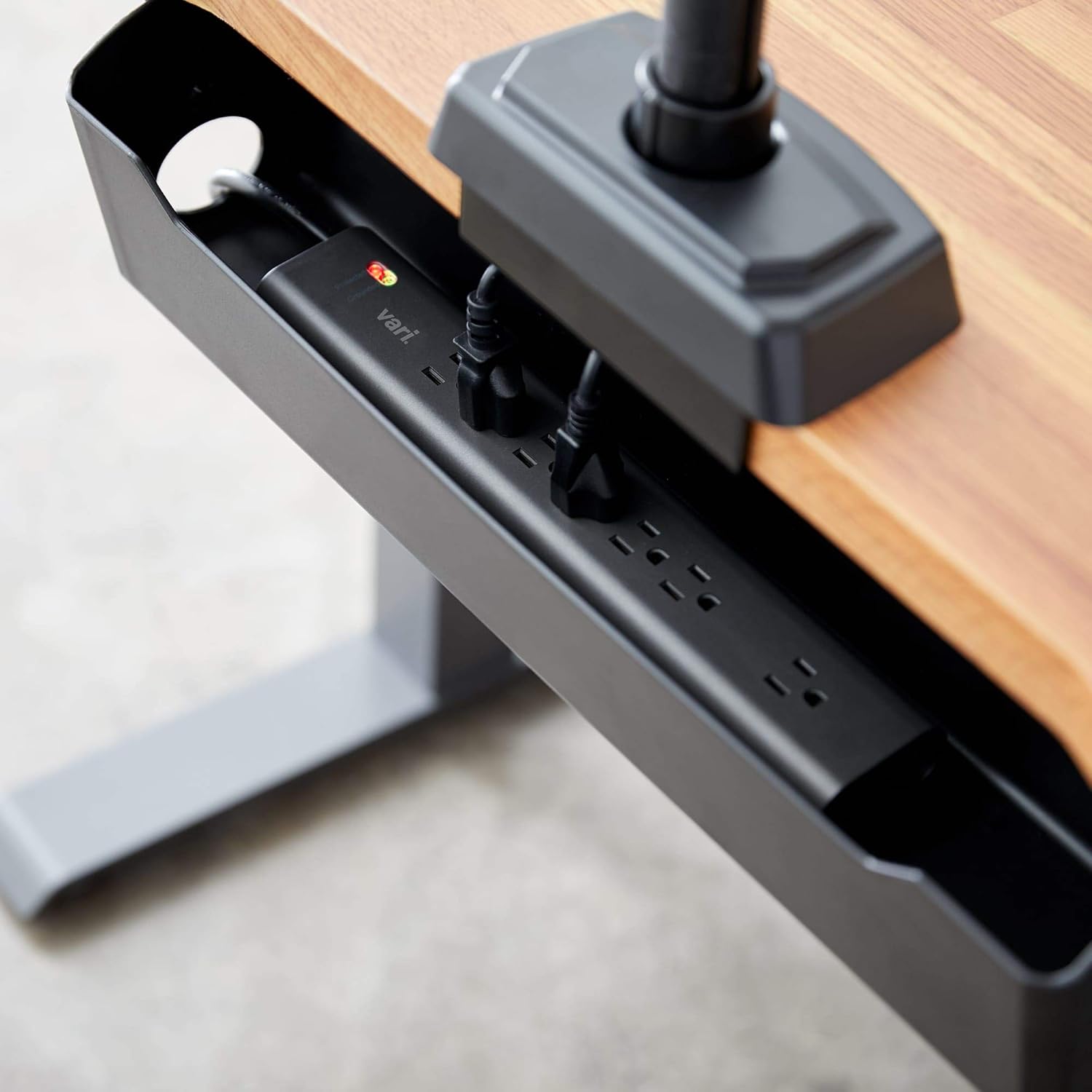Vari Power Strip (15 Foot) - Black Extension Cord with Multiple Outlets & Power Surge Protection - Outlet Extender with 7 Plug in Points - Fits in Cable Management Tray - Office Desk Accessories