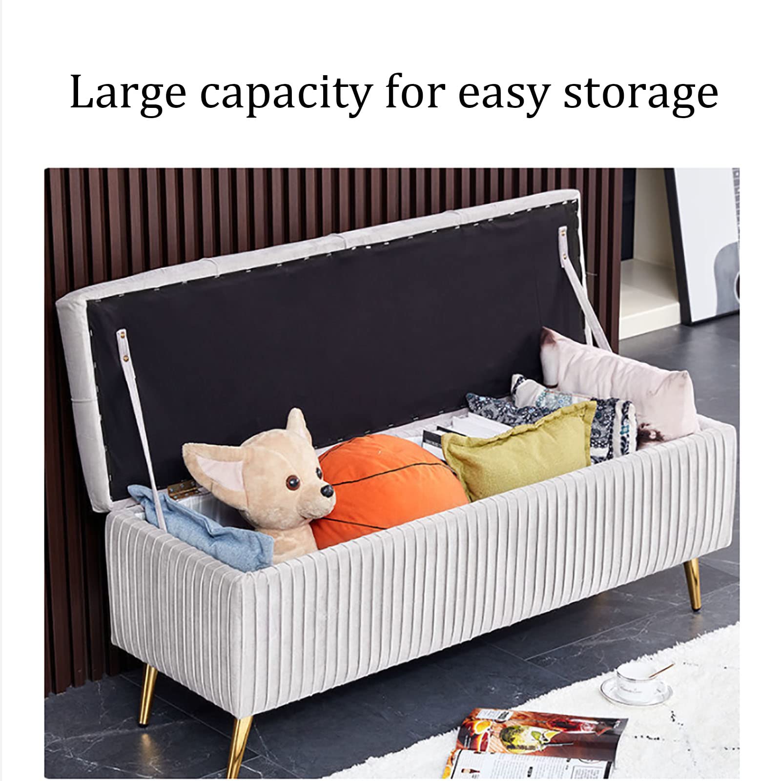 Pouf Contenitore Moderno In Velluto Con Gambe In Metallo Dorato, Panca Imbottita Per Camera Da Letto, Poggiapiedi Imbottito Per Soggiorno, Camera Da Letto, Corridoio, Scelte Multiple, C, 80 Cm X 40 C